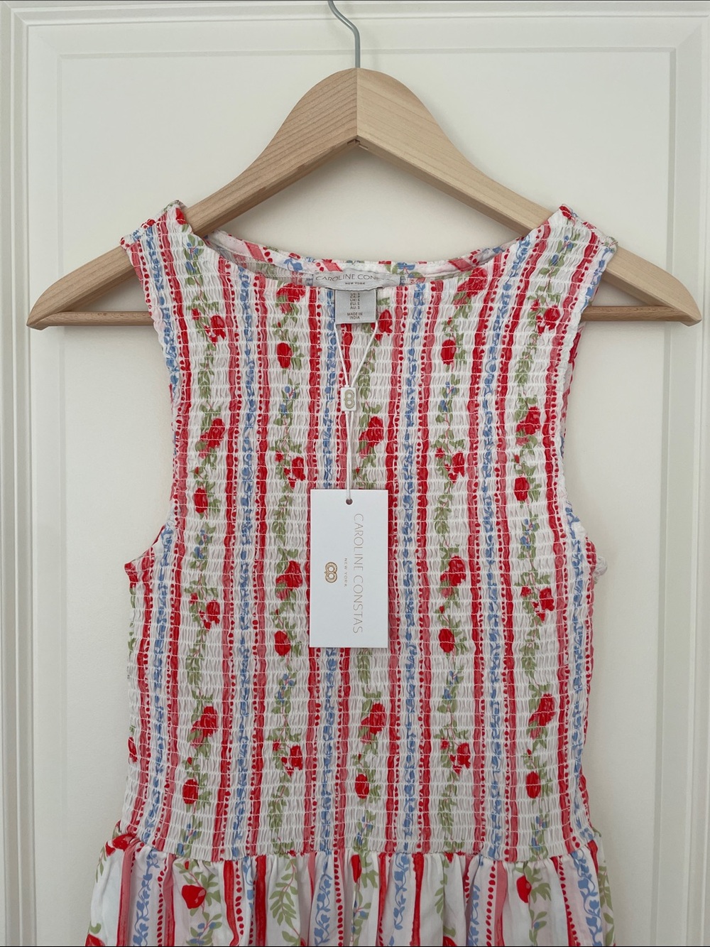NWT Caroline Constas White Maxi Dress with Red Floral & Blue Stripe - Size Small - Picture 2 of 5